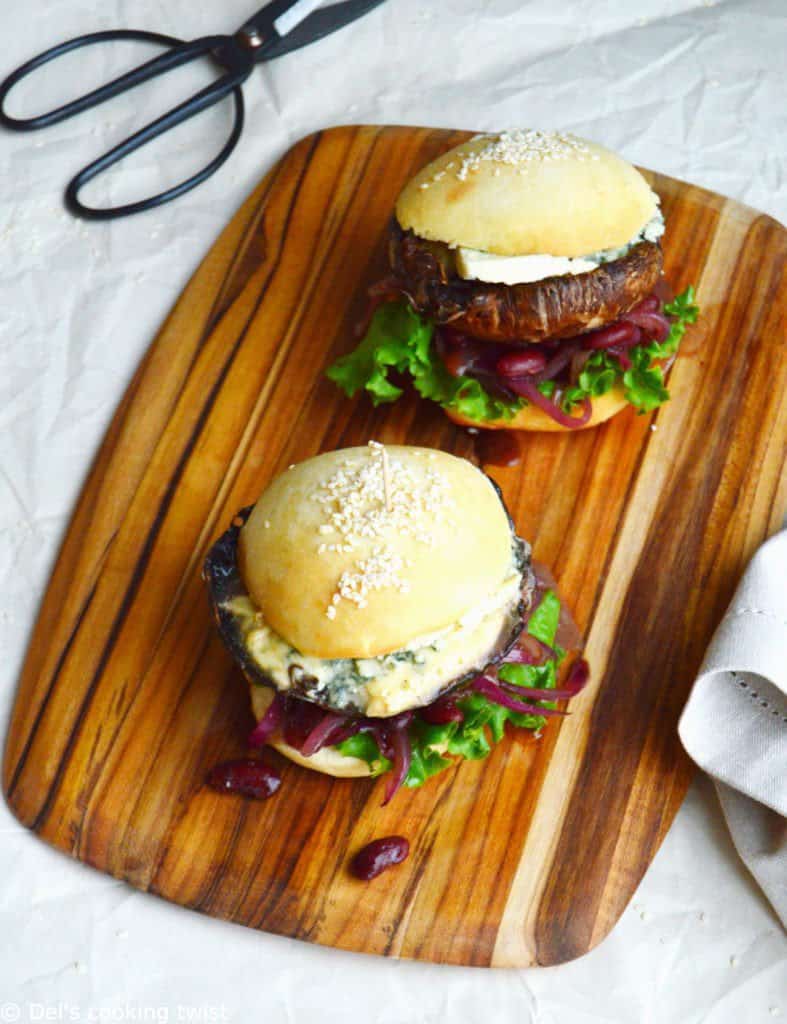 Portobello Mushroom Burger with Blue Cheese and Caramelized Onions