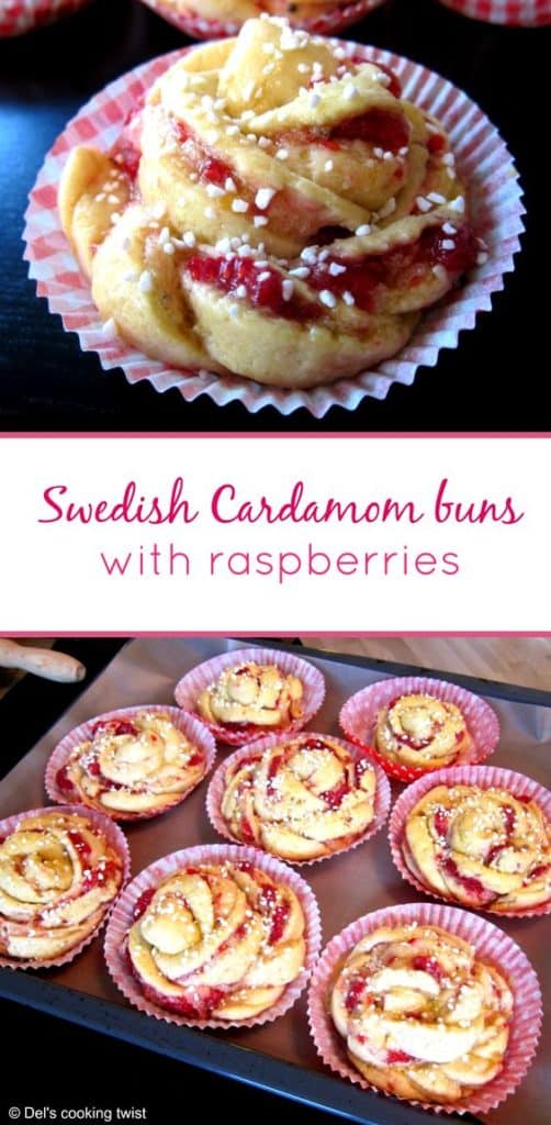 Swesish cardamom buns with raspberries