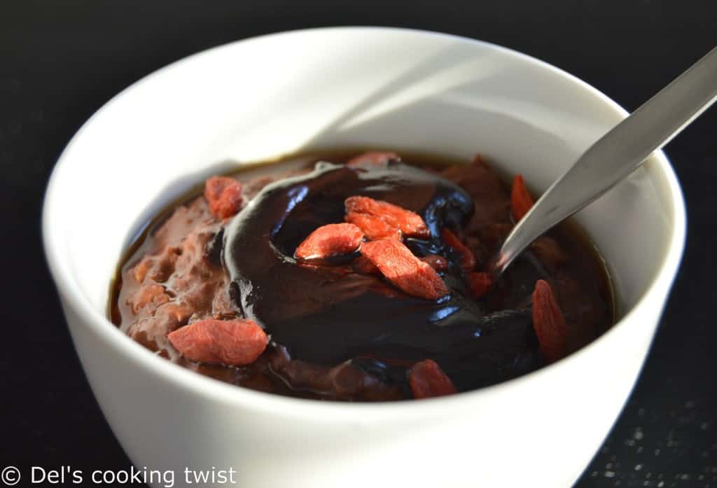 Vegan double chocolate oatmeal with goji berries