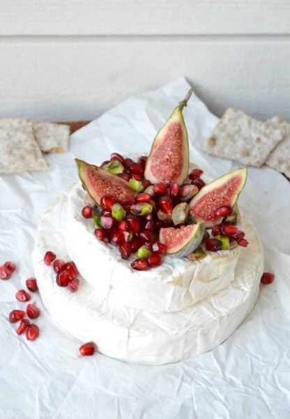 Brie camembert pyramid with ponegranate and pistachio