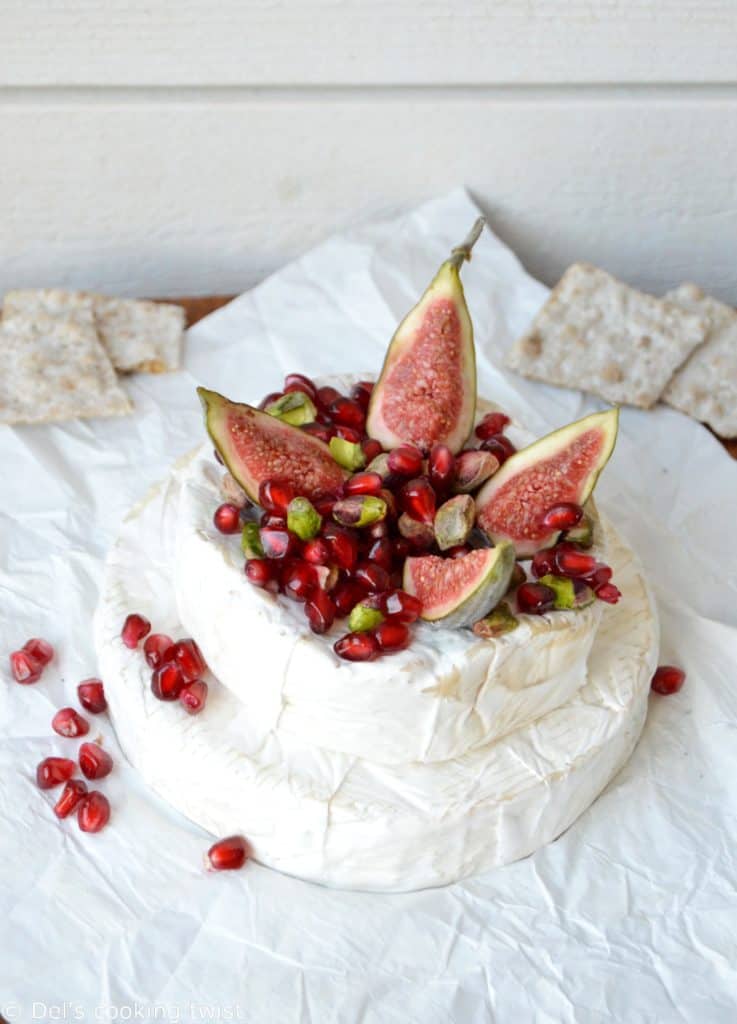 Brie camembert pyramid with ponegranate and pistachio