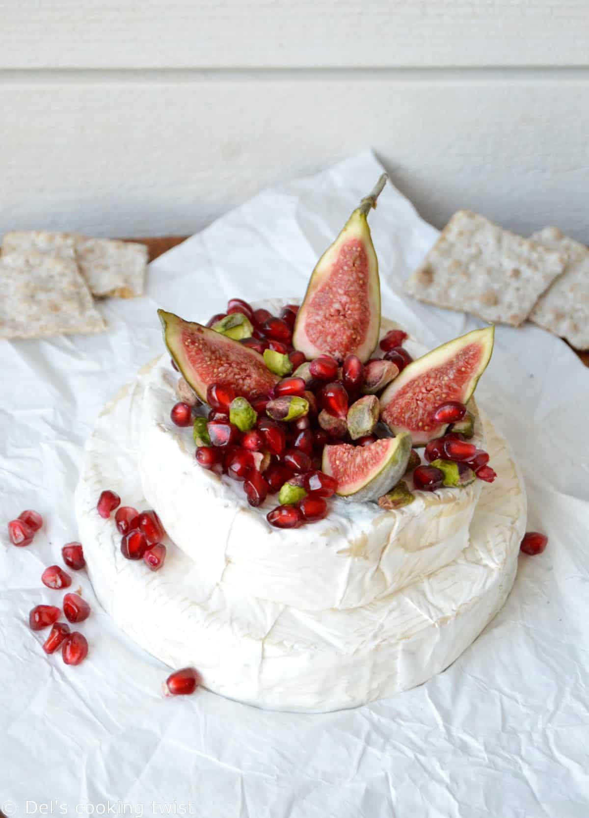 Baked BrieCamembert Pyramid with Pomegranate & Pistachio Del's