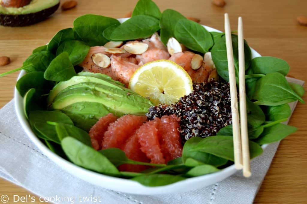 Salmon and Avocado Quinoa Salad with Grapefruit Vinaigrette