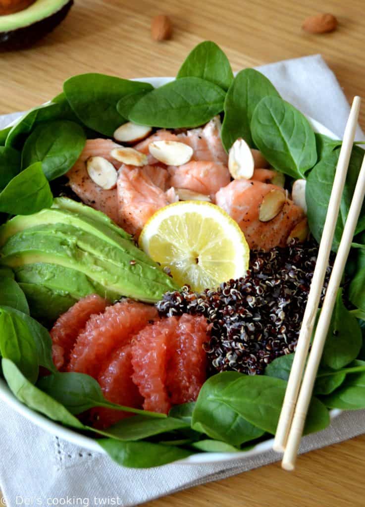 Salmon and Avocado Quinoa Salad with Grapefruit Vinaigrette