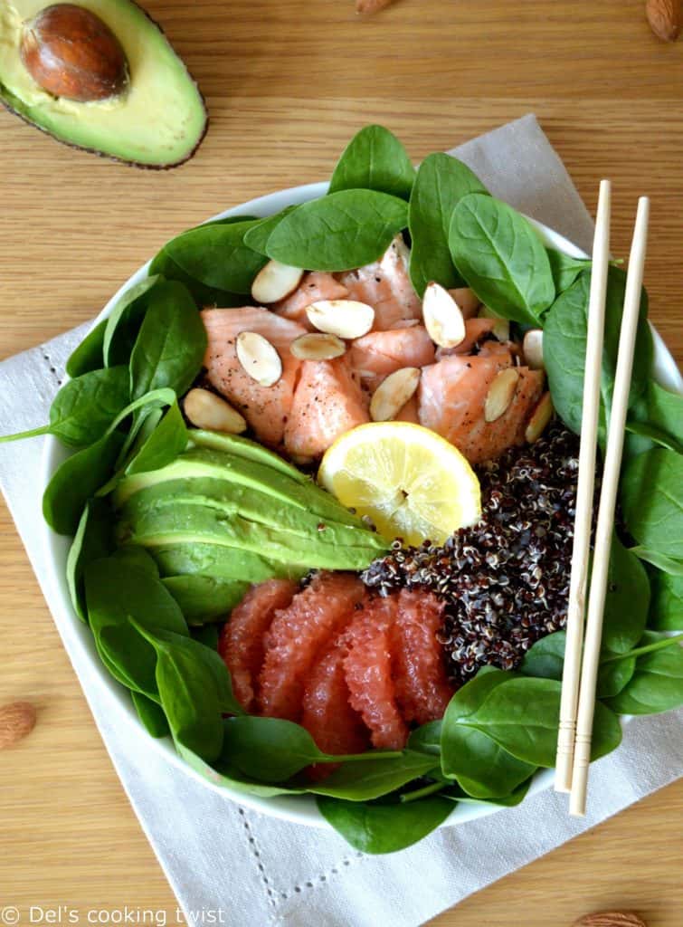 Salmon and Avocado Quinoa Salad with Grapefruit Vinaigrette