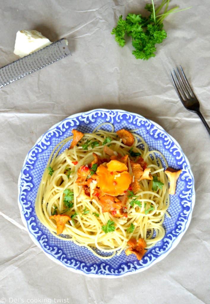 Spaghetti with chanterelles and cognac