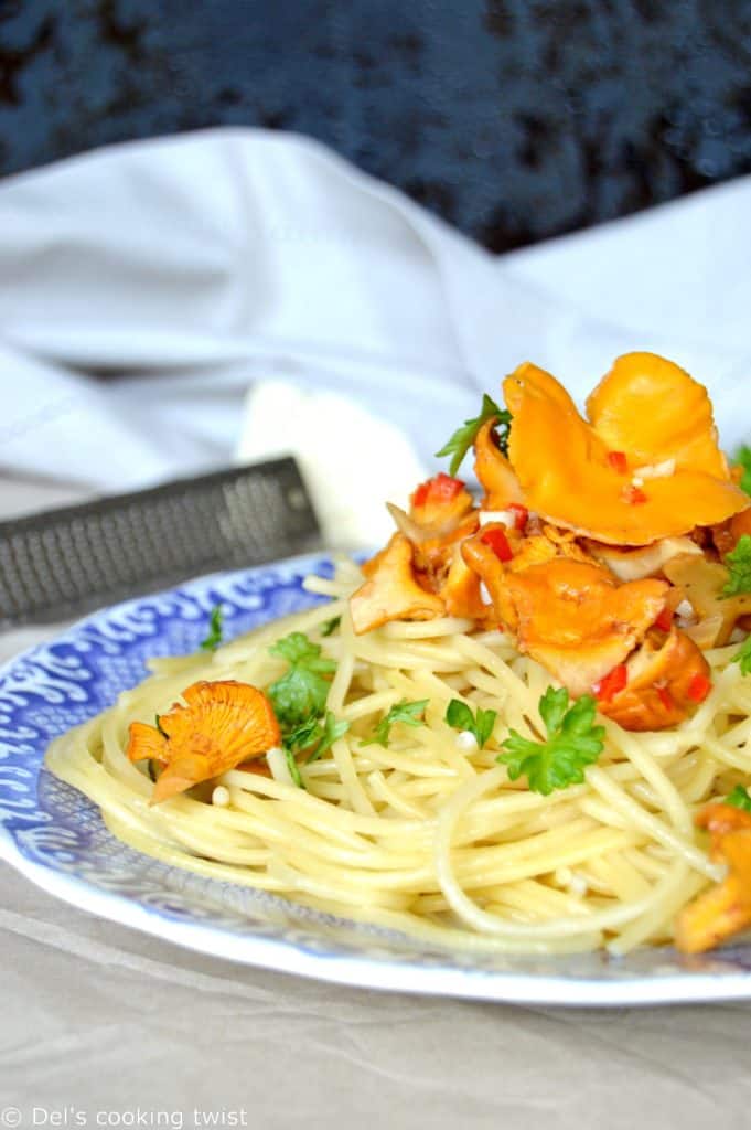 Spaghetti with chanterelles and cognac