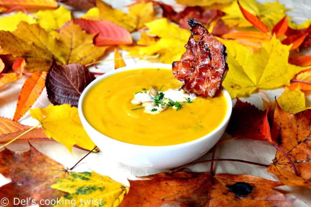 Roasted Pumpkin Soup with Maple-Candied Bacon