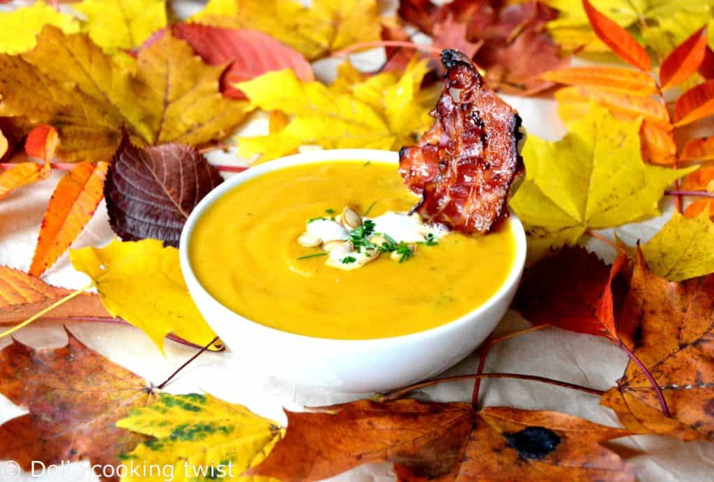 Roasted Pumpkin Soup with Maple-Candied Bacon