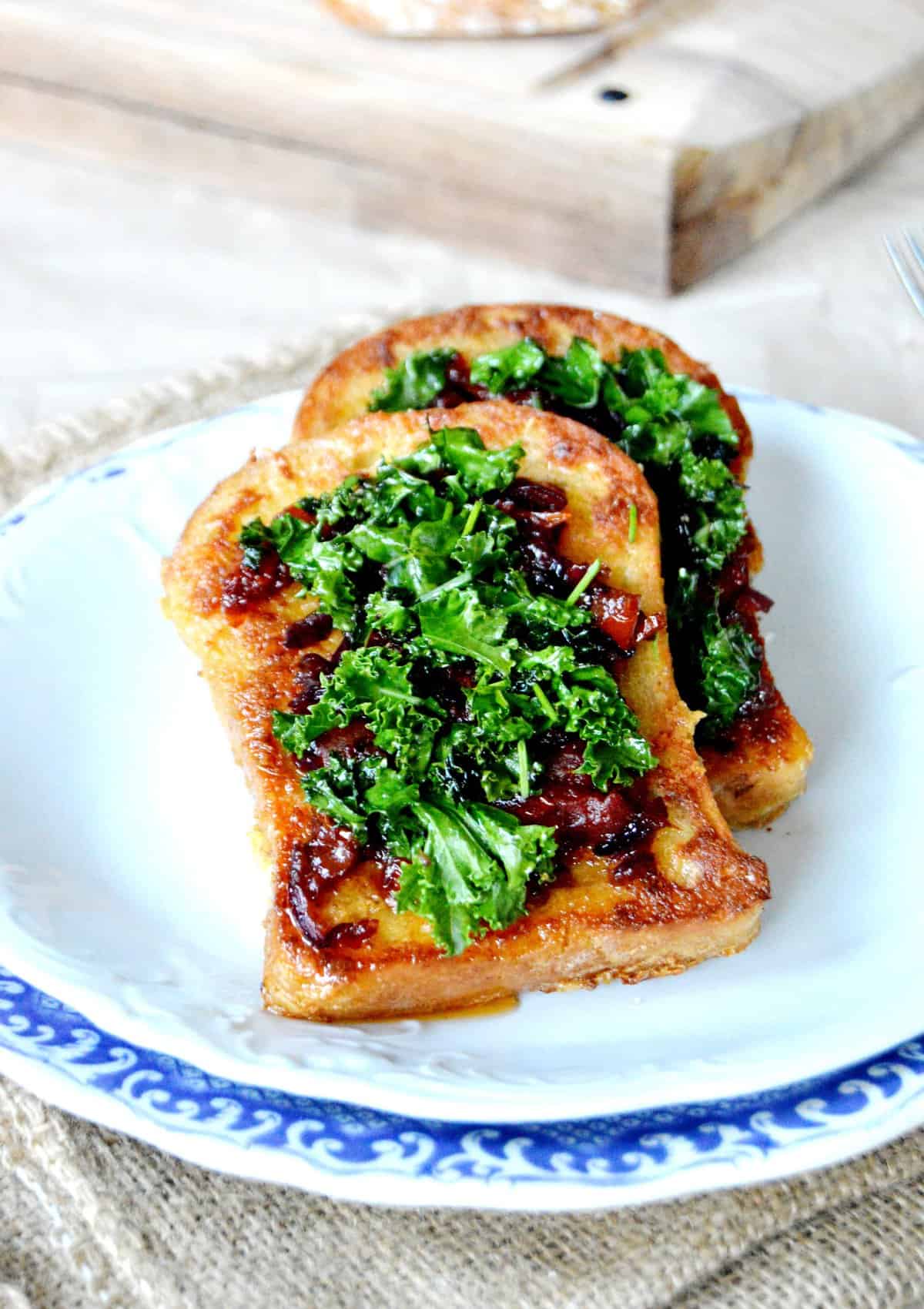 Savory French Toasts topped with Kale and Balsamic Onion Jam Del's