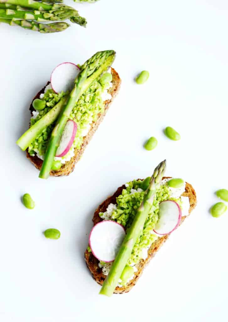 Spring vegetables and ricotta tartine