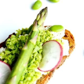 Spring vegetables and ricotta tartine