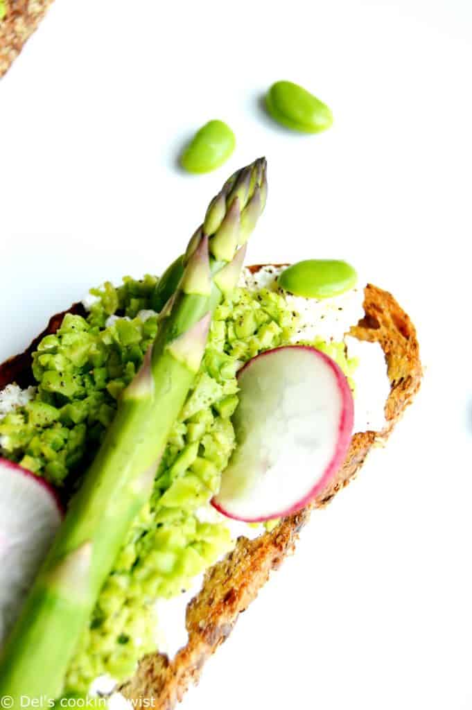 Spring vegetables and ricotta tartine