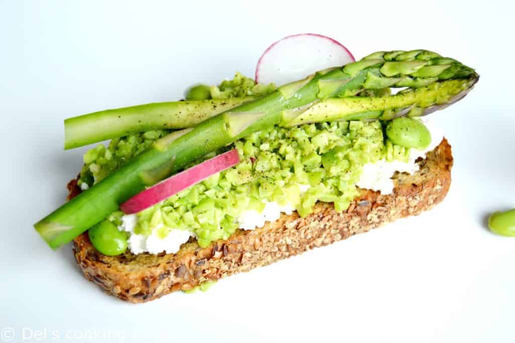 Spring vegetables and ricotta tartine