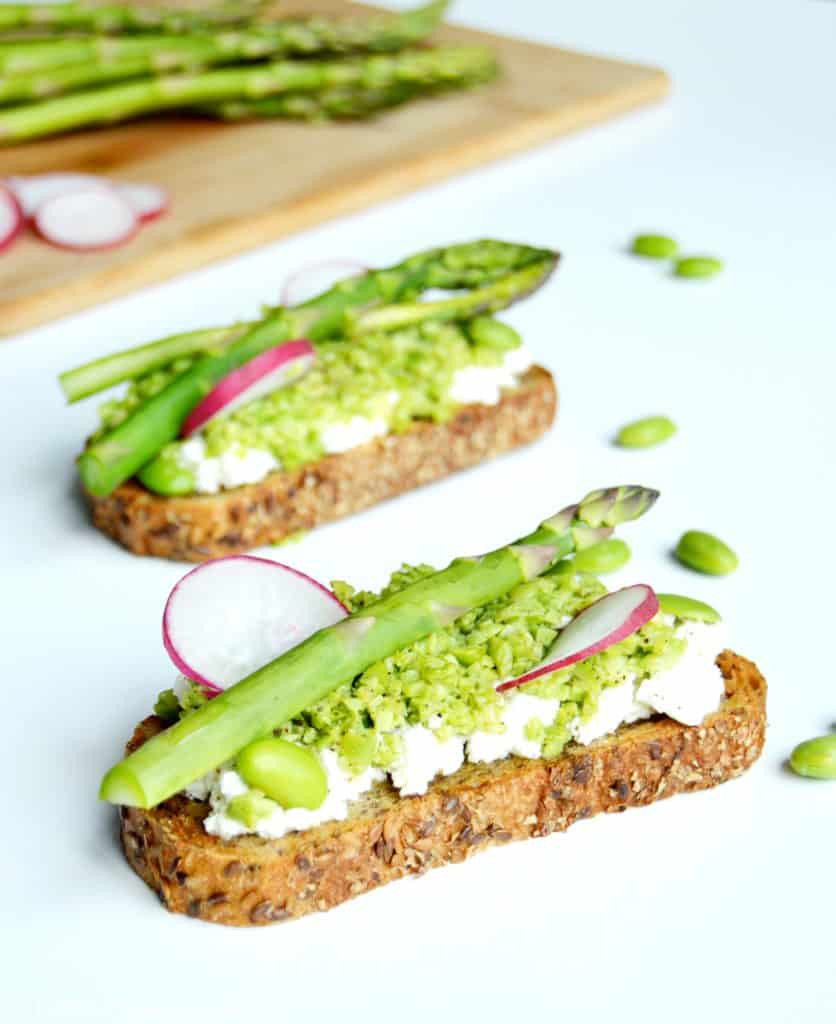 Spring vegetables and ricotta tartine