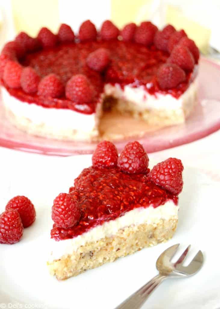 Cheesecake vegan à la framboise (sans gluten, sans lactose, sans sucre ajouté)