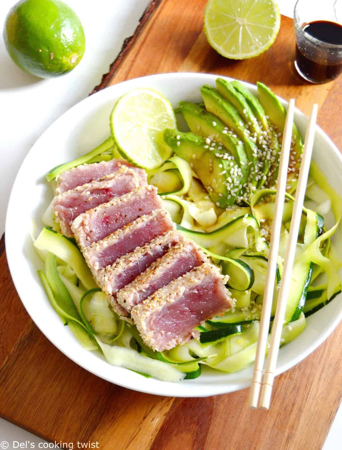 Sesame Crusted Ahi Tuna with Zoodles Del's cooking twist