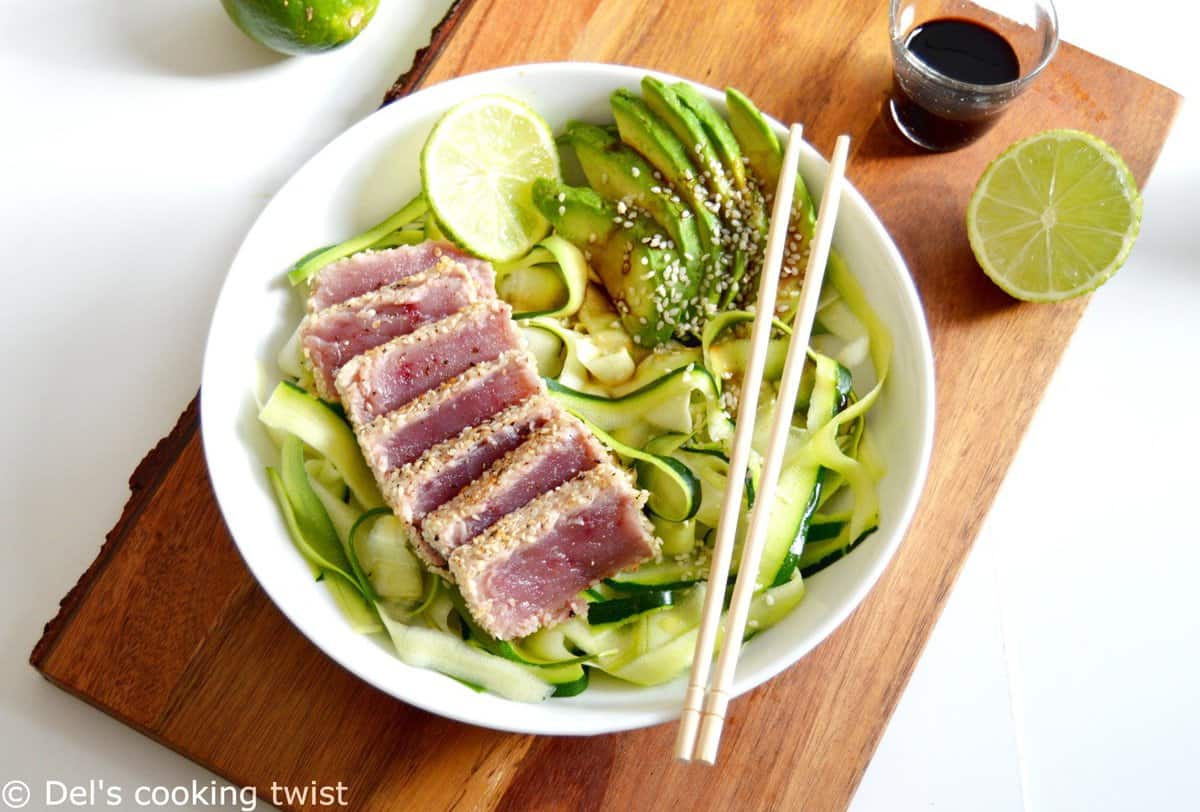 Sesame Crusted Ahi Tuna with Zoodles Del's cooking twist
