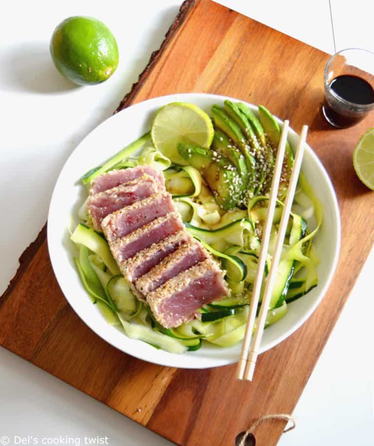 Sesame Crusted Ahi Tuna with Zoodles Del's cooking twist
