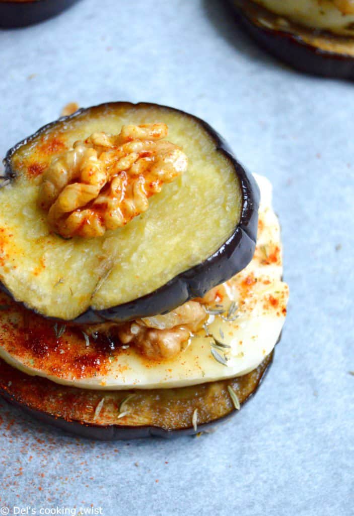 Honeydrizzled Eggplant & Goat Cheese Stacks Del's cooking twist