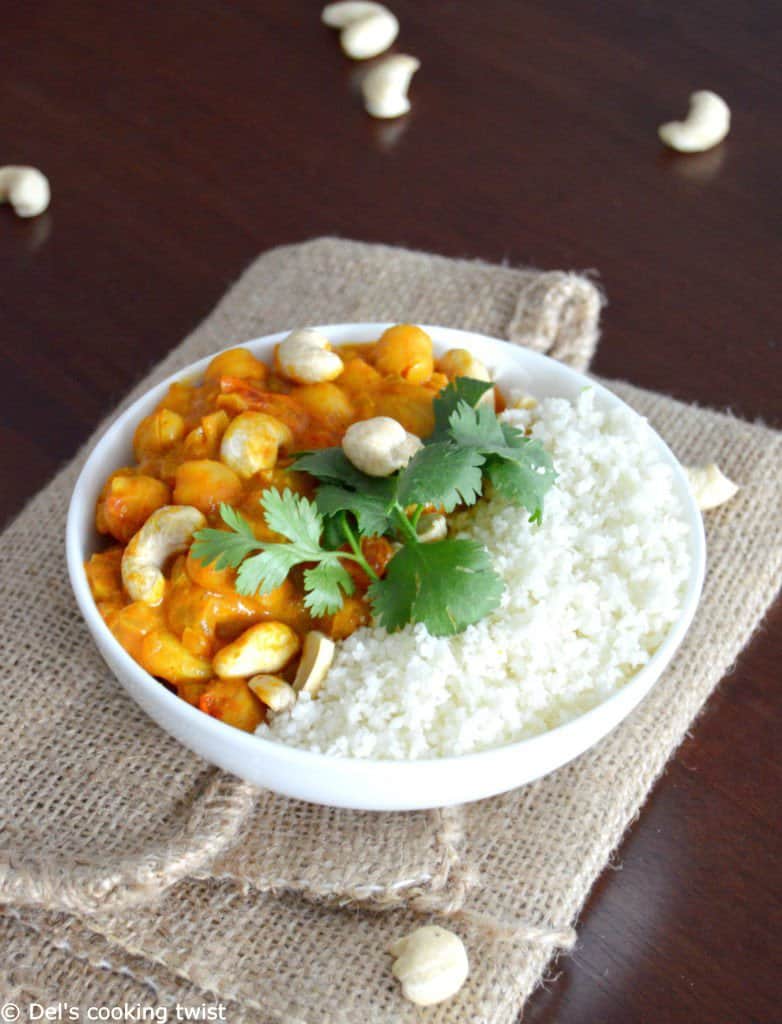 Vegan chickpea curry with cauliflower rice