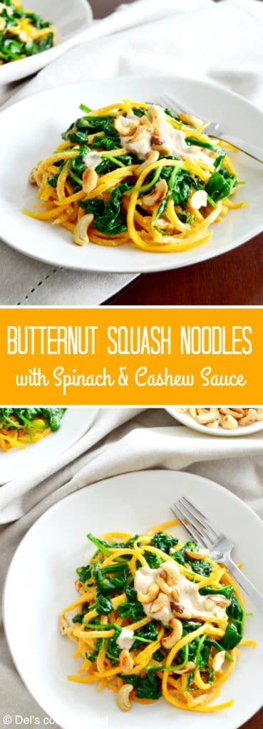 Spaghettis de courge butternut aux épinards et sauce à la noix de cajou