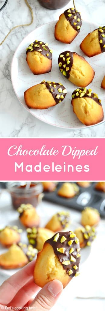 Chocolate Dipped Madeleines Sprinkled with Pistachios