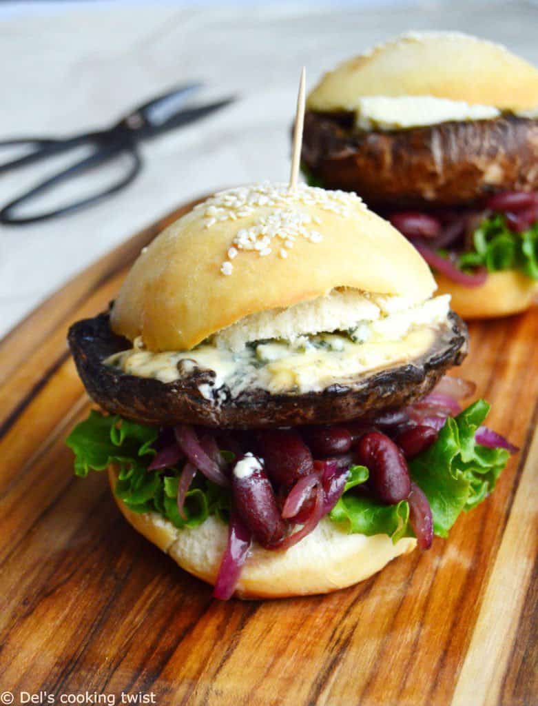 Portobello Mushroom Burger with Blue Cheese and Caramelized Onions