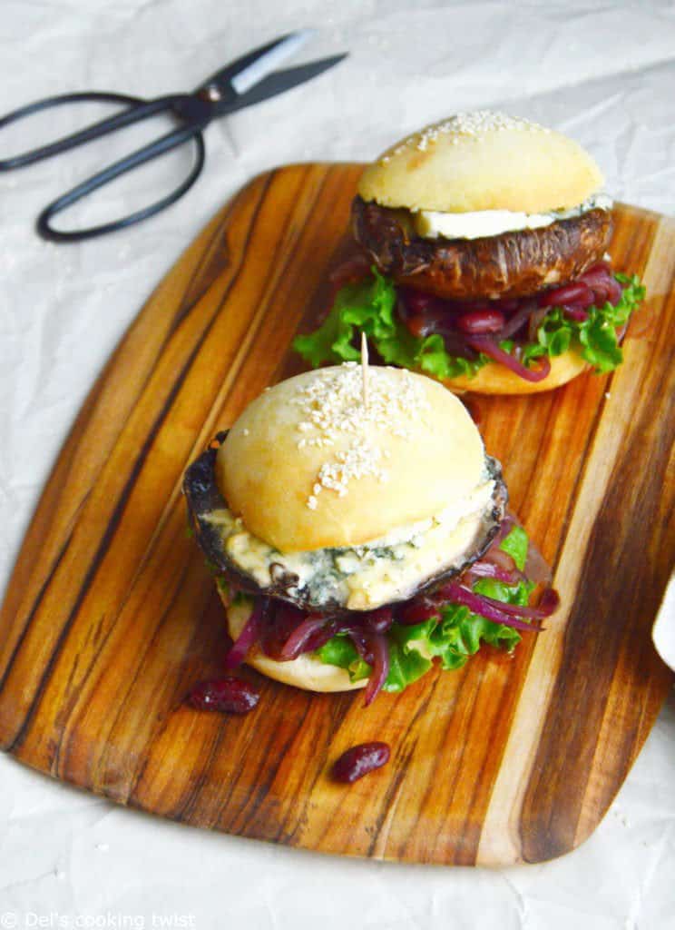 Portobello Mushroom Burger with Blue Cheese and Caramelized Onions