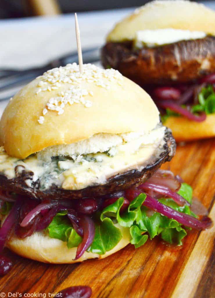 Portobello Mushroom Burger with Blue Cheese and Caramelized Onions