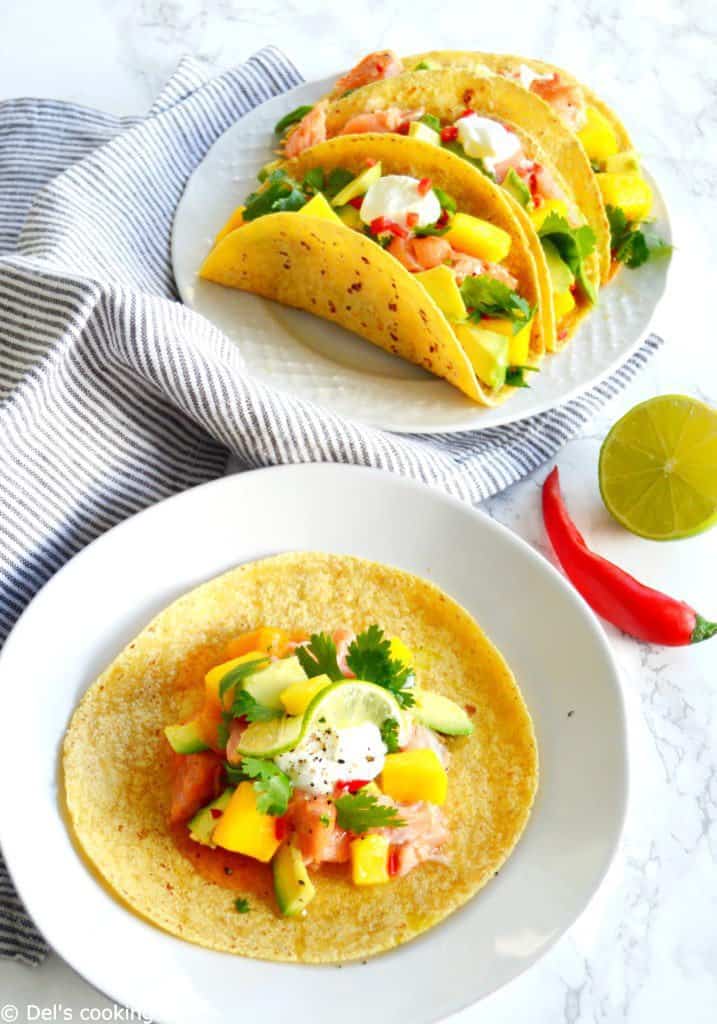 Thai Salmon Tacos with Mango-Avocado Salsa