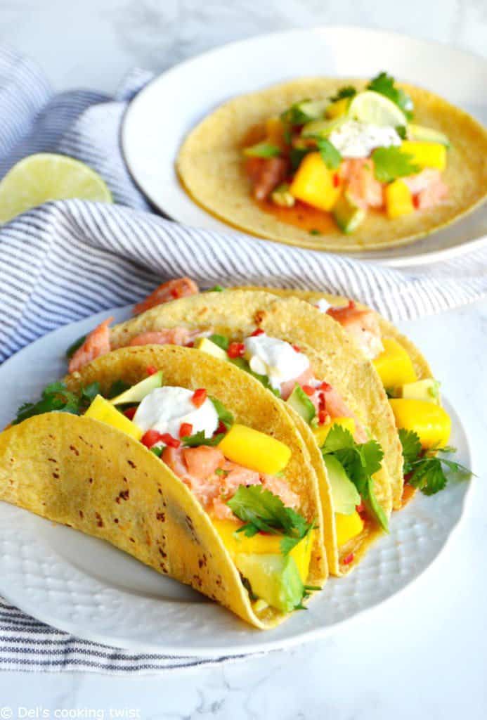 Thai Salmon Tacos with Mango-Avocado Salsa