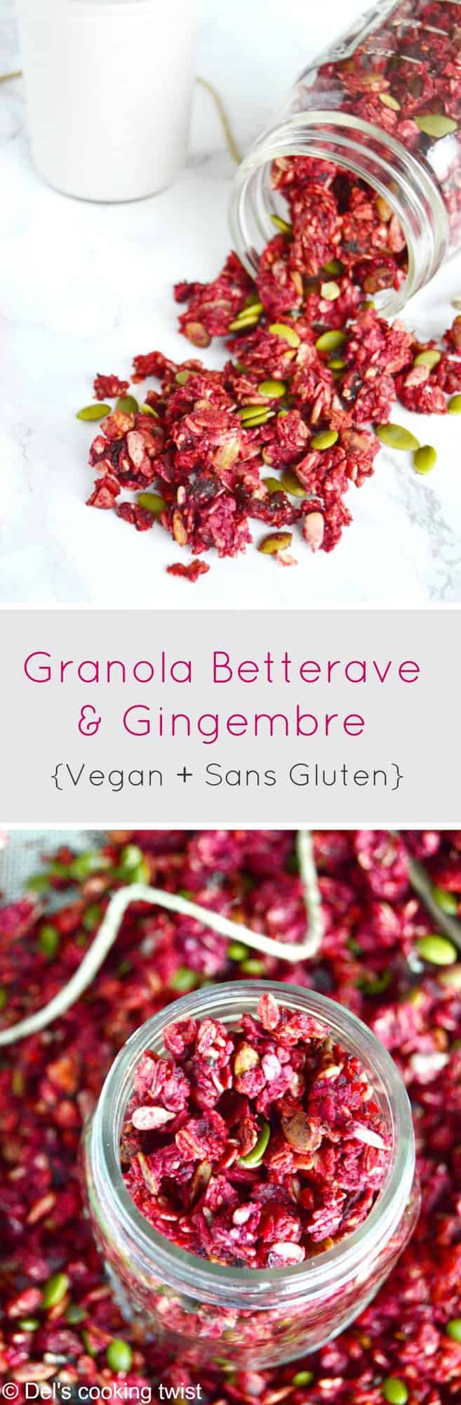 Granola betterave et gingembre aux superaliments (vegan, sans gluten, sans sucre ajouté)