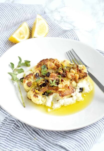 Roasted Cauliflower Steaks with a Walnut-Caper Salsa