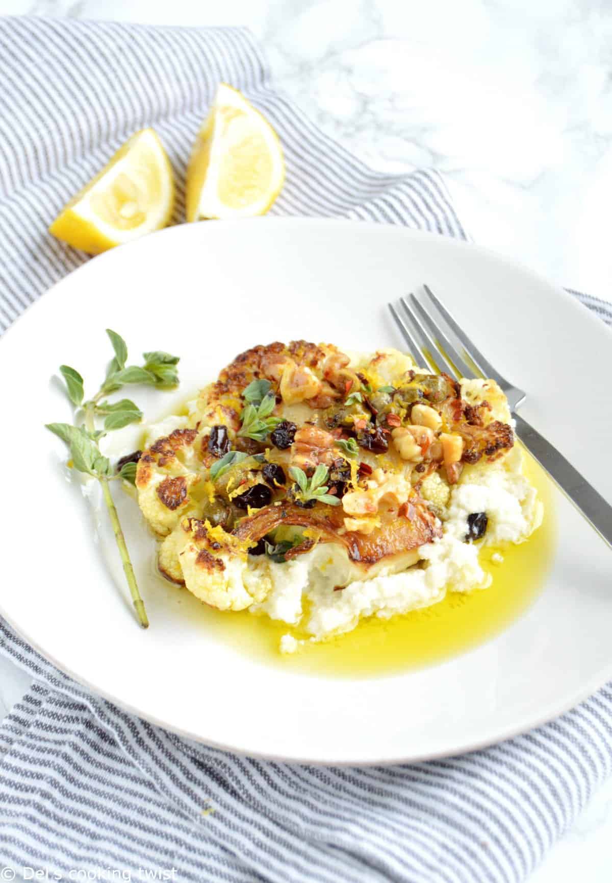 Roasted Cauliflower Steaks with a Walnut-Caper Salsa