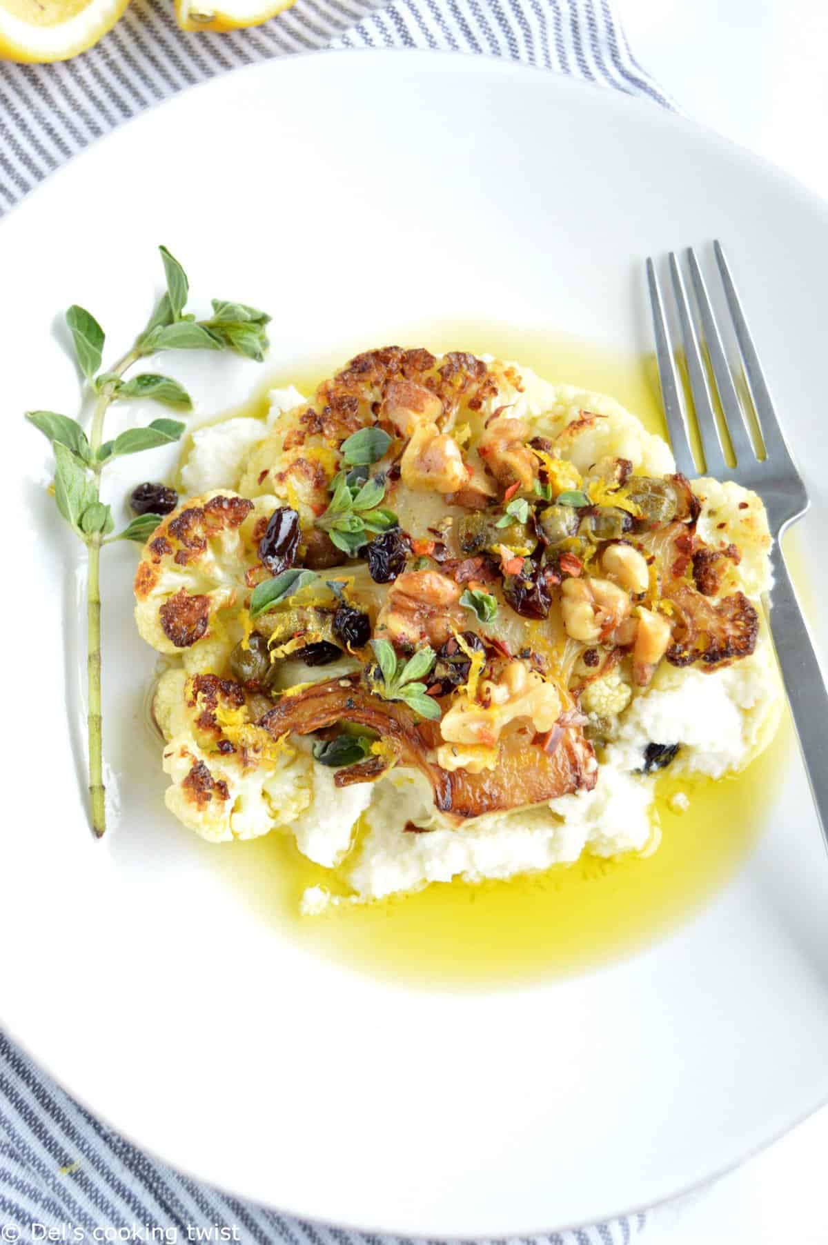 Roasted Cauliflower Steaks with a Walnut-Caper Salsa