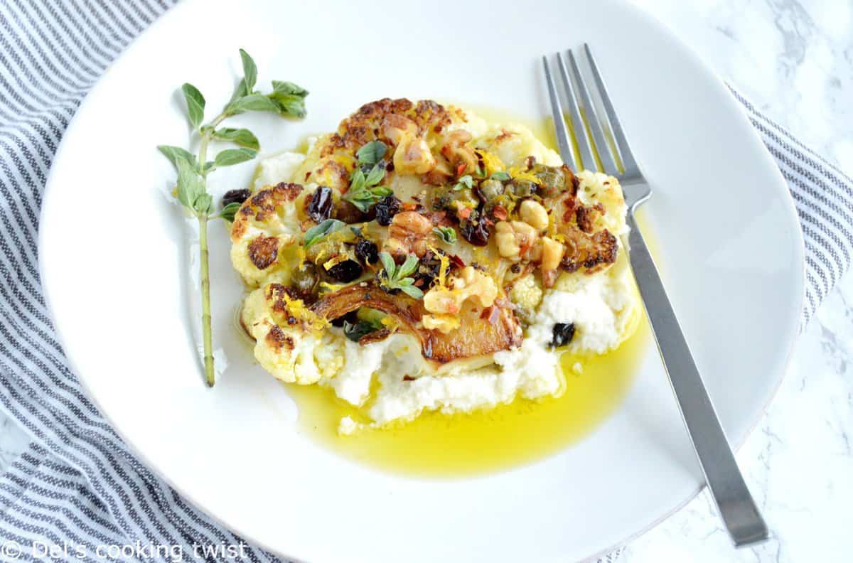 Roasted Cauliflower Steaks with a Walnut-Caper Salsa