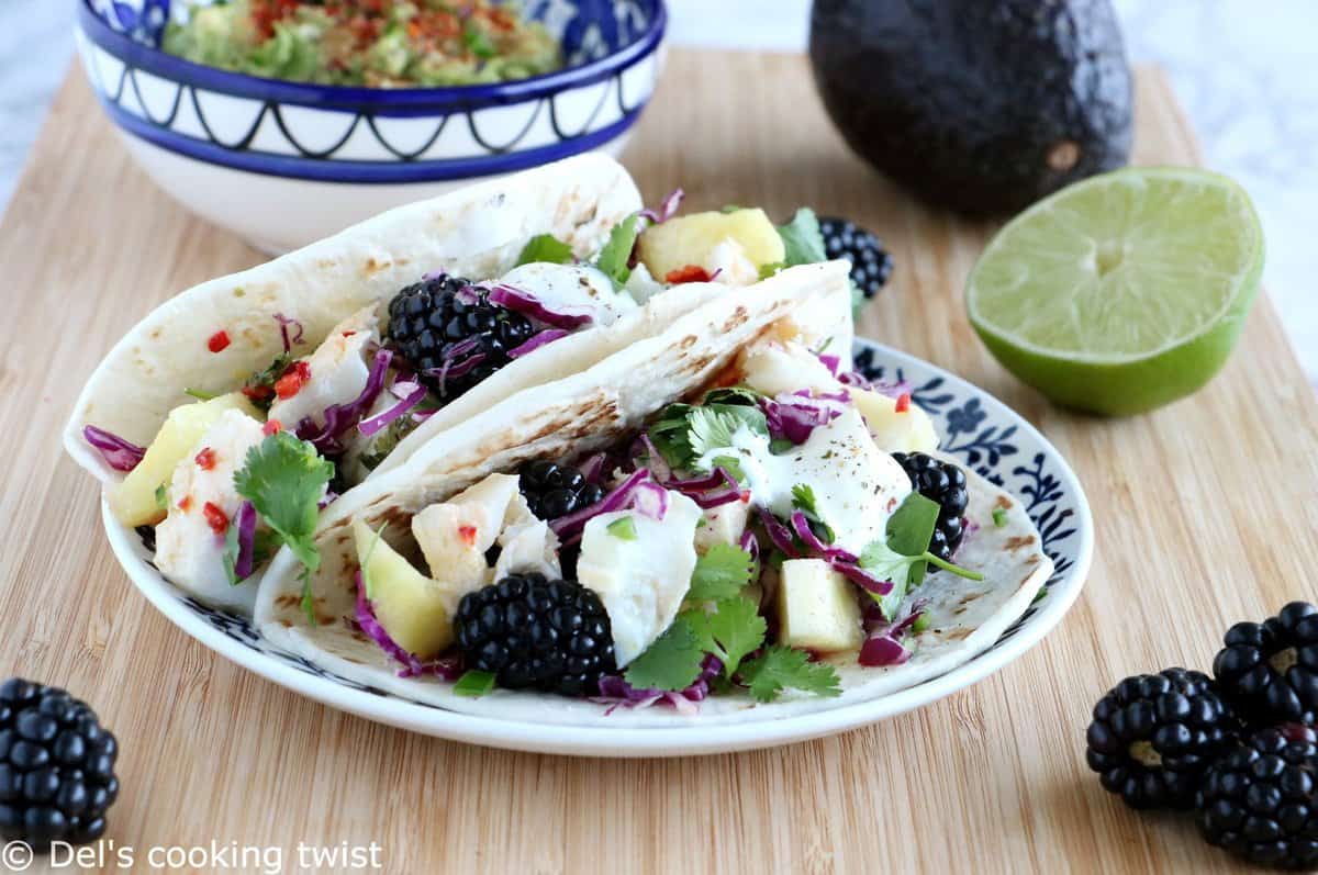 Fish Tacos with a Lime Chili Fruit Salsa