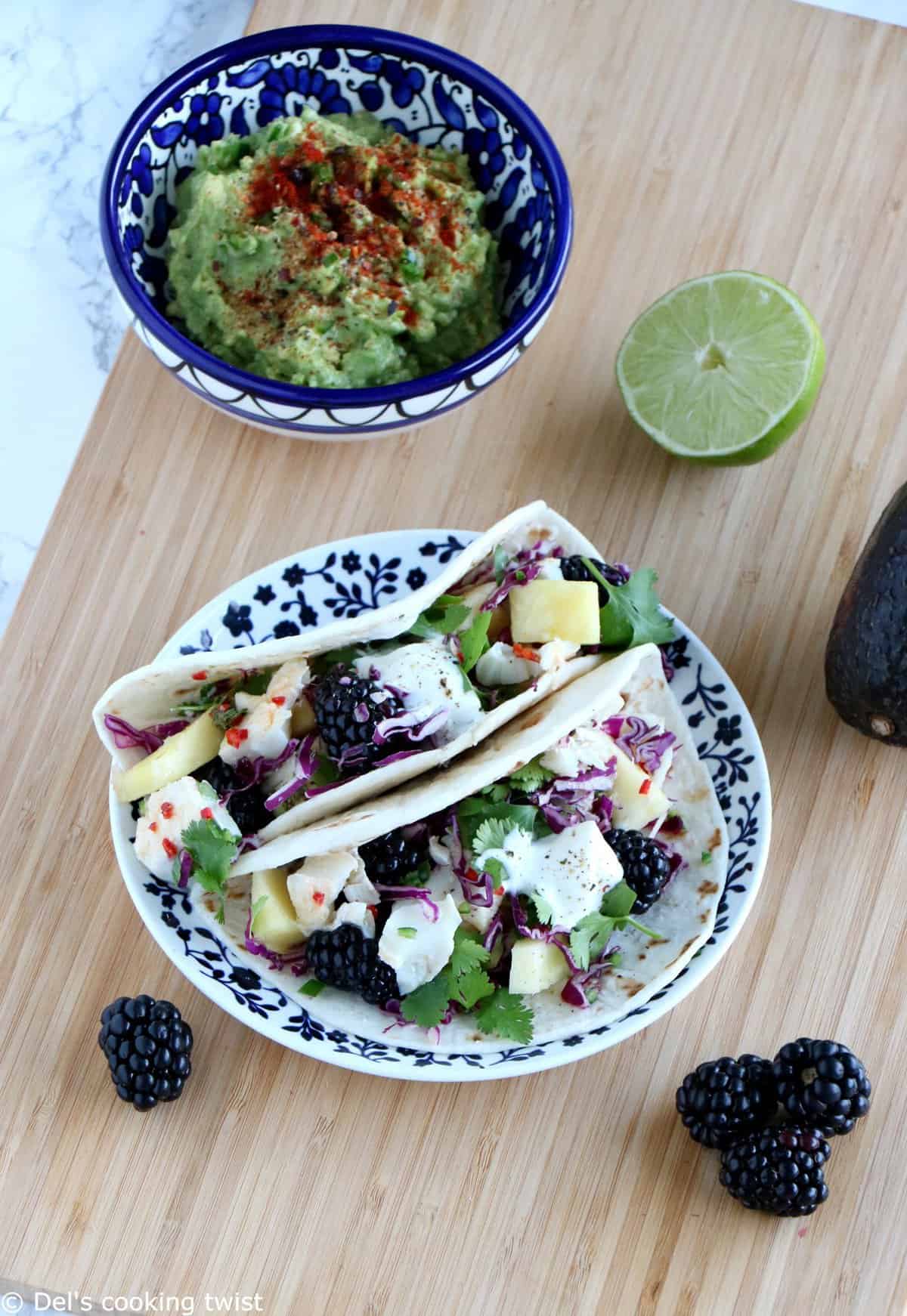 Fish Tacos with a Lime Chili Fruit Salsa