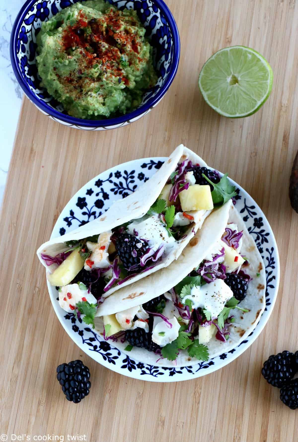 Fish Tacos with a Lime Chili Fruit Salsa