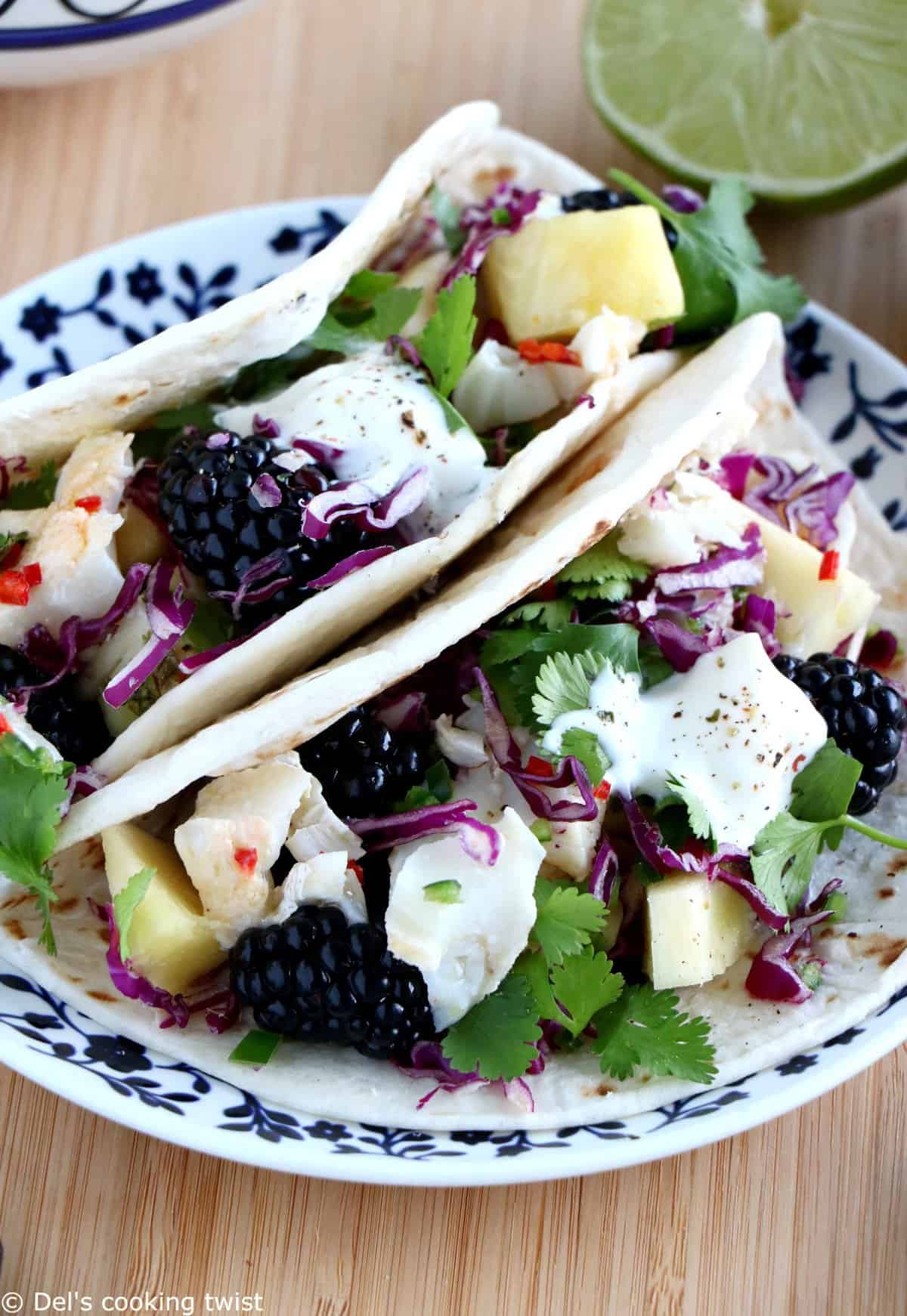 Fish Tacos with a Lime Chili Fruit Salsa