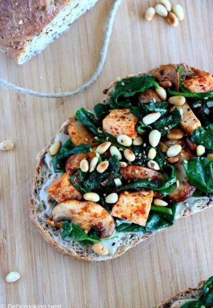 Quick Spinach and Smoked Tofu Tahini Toasts