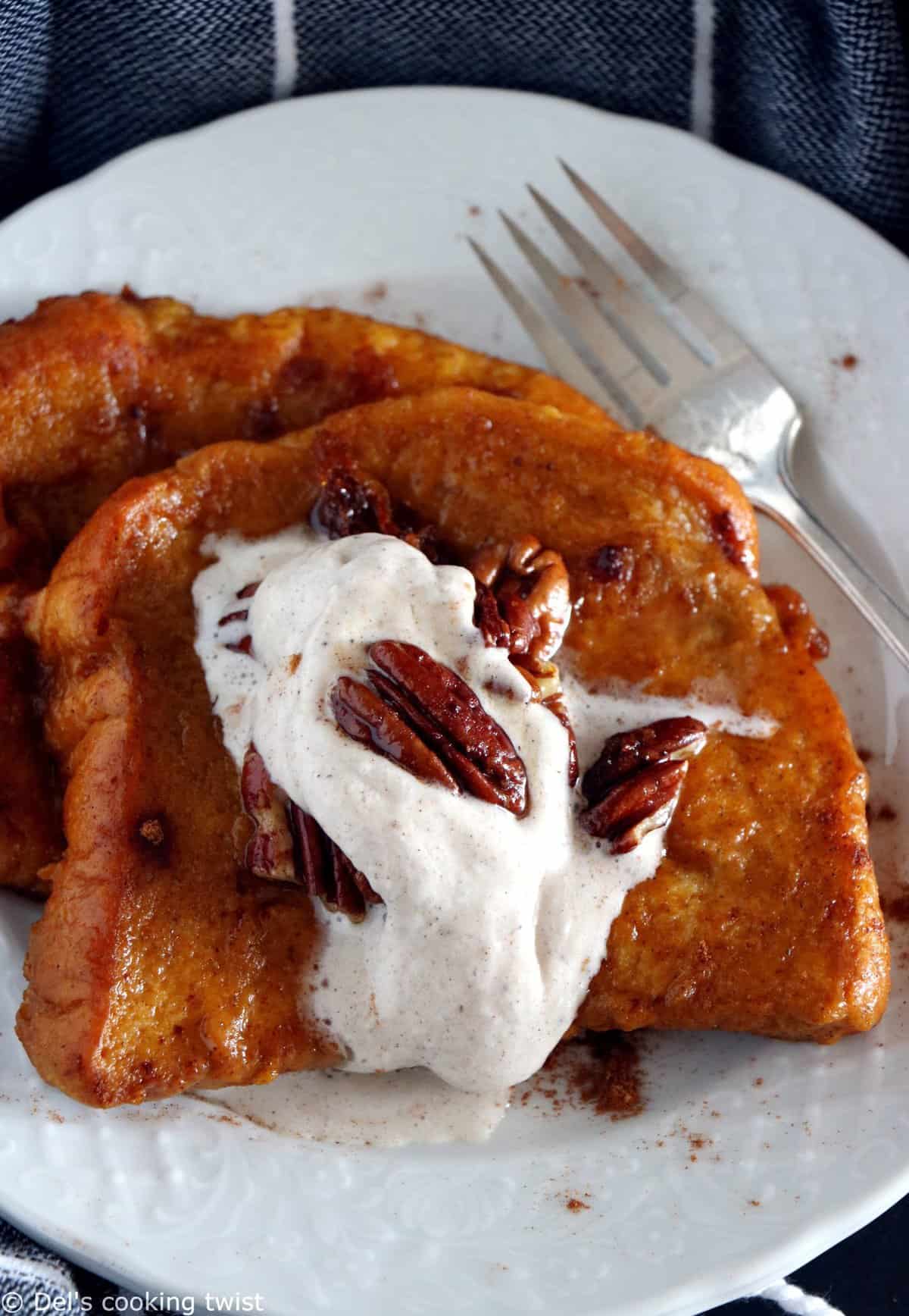 Vegan Pumpkin French Toast with Chai Whipped Cream