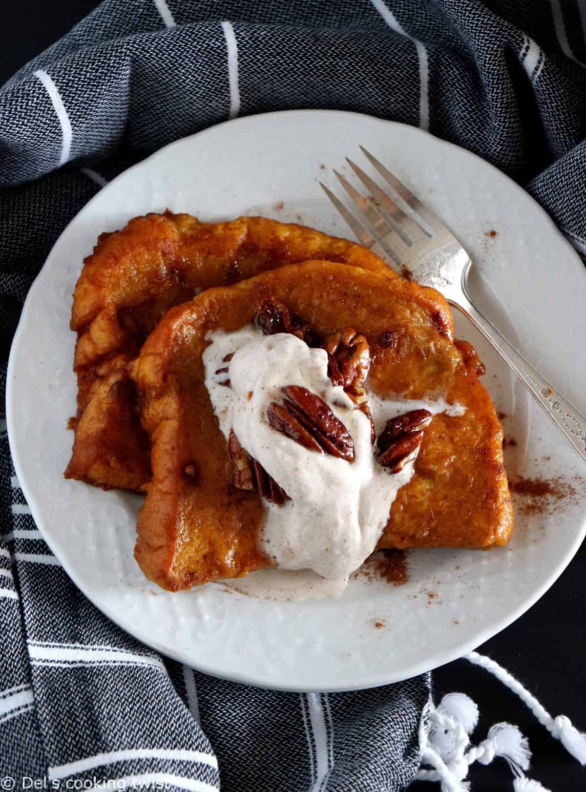Vegan Pumpkin French Toast with Chai Whipped Cream