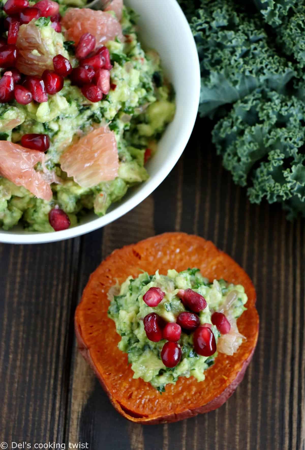 Toasts de patates douces et guacamole au chou kale