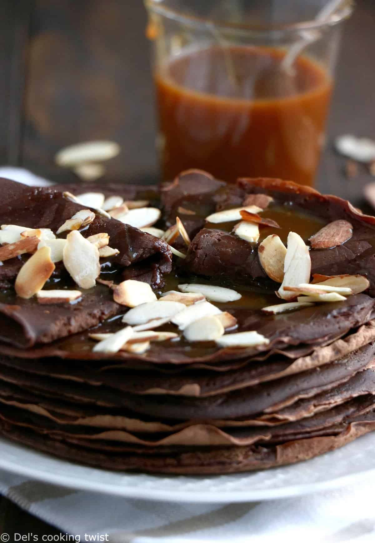 Vegan Chocolate Crepes with Caramel Sauce