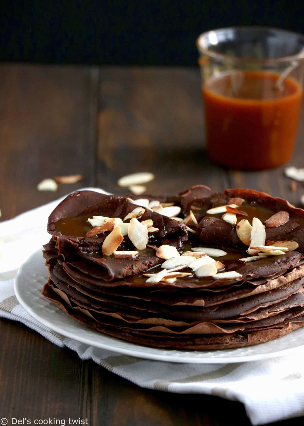 Vegan Chocolate Crepes with Caramel Sauce