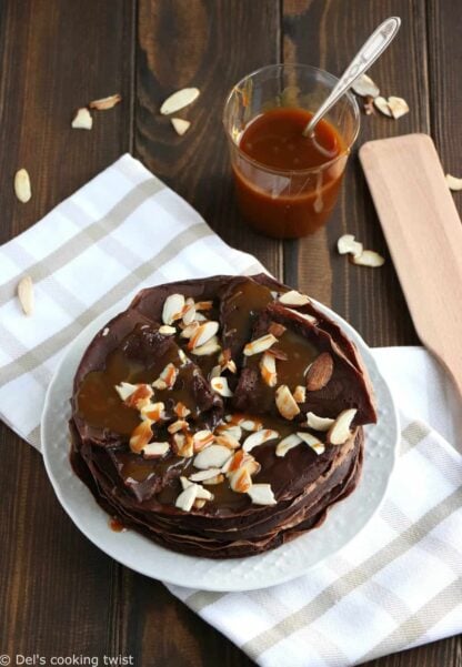 Vegan Chocolate Crepes with Caramel Sauce