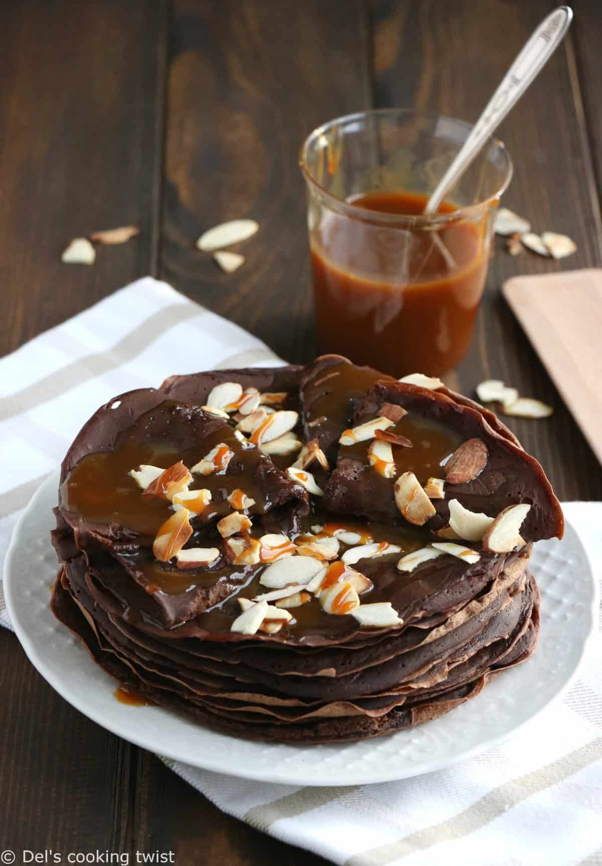 Vegan Chocolate Crepes with Caramel Sauce