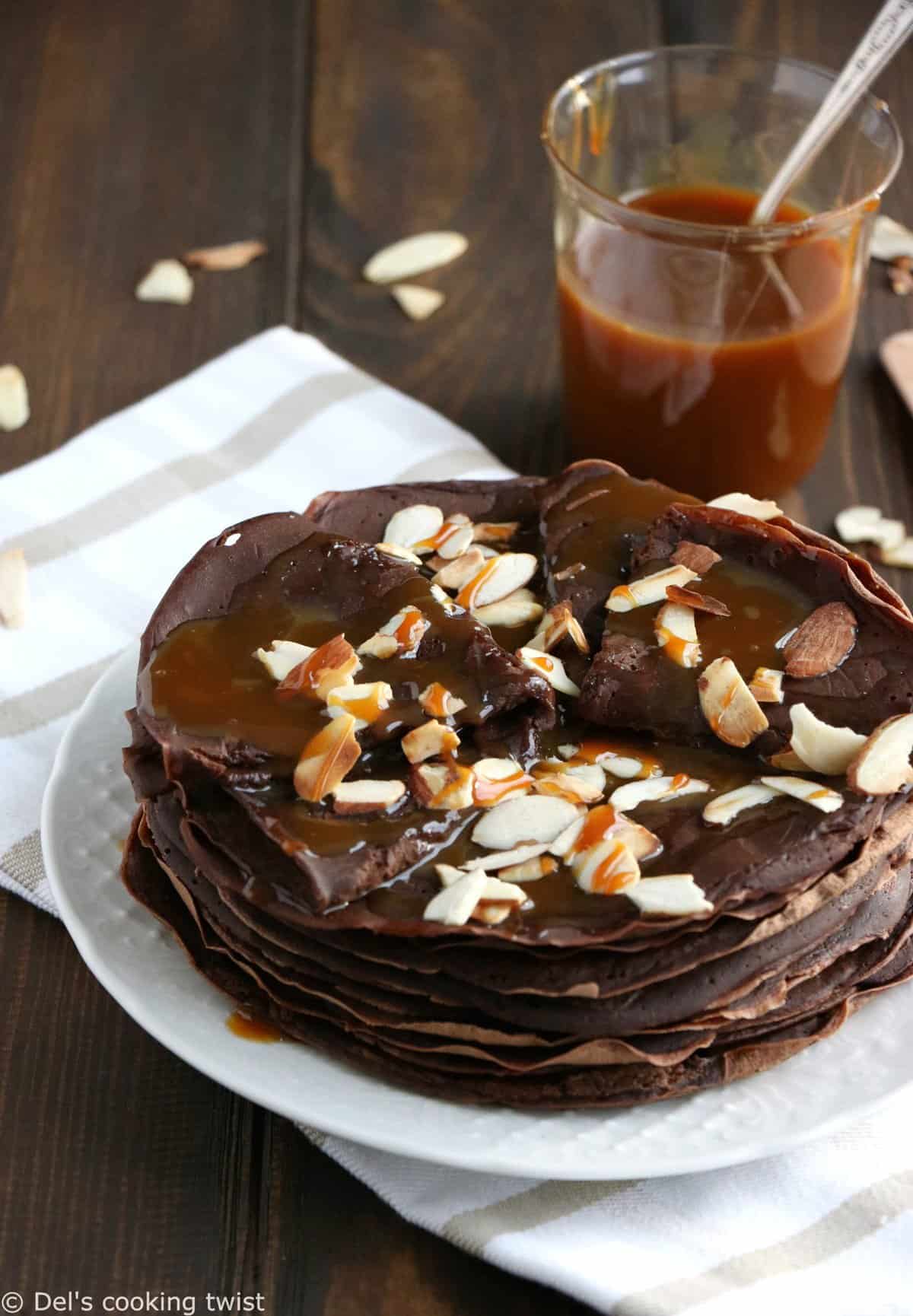 Vegan Chocolate Crepes with Caramel Sauce